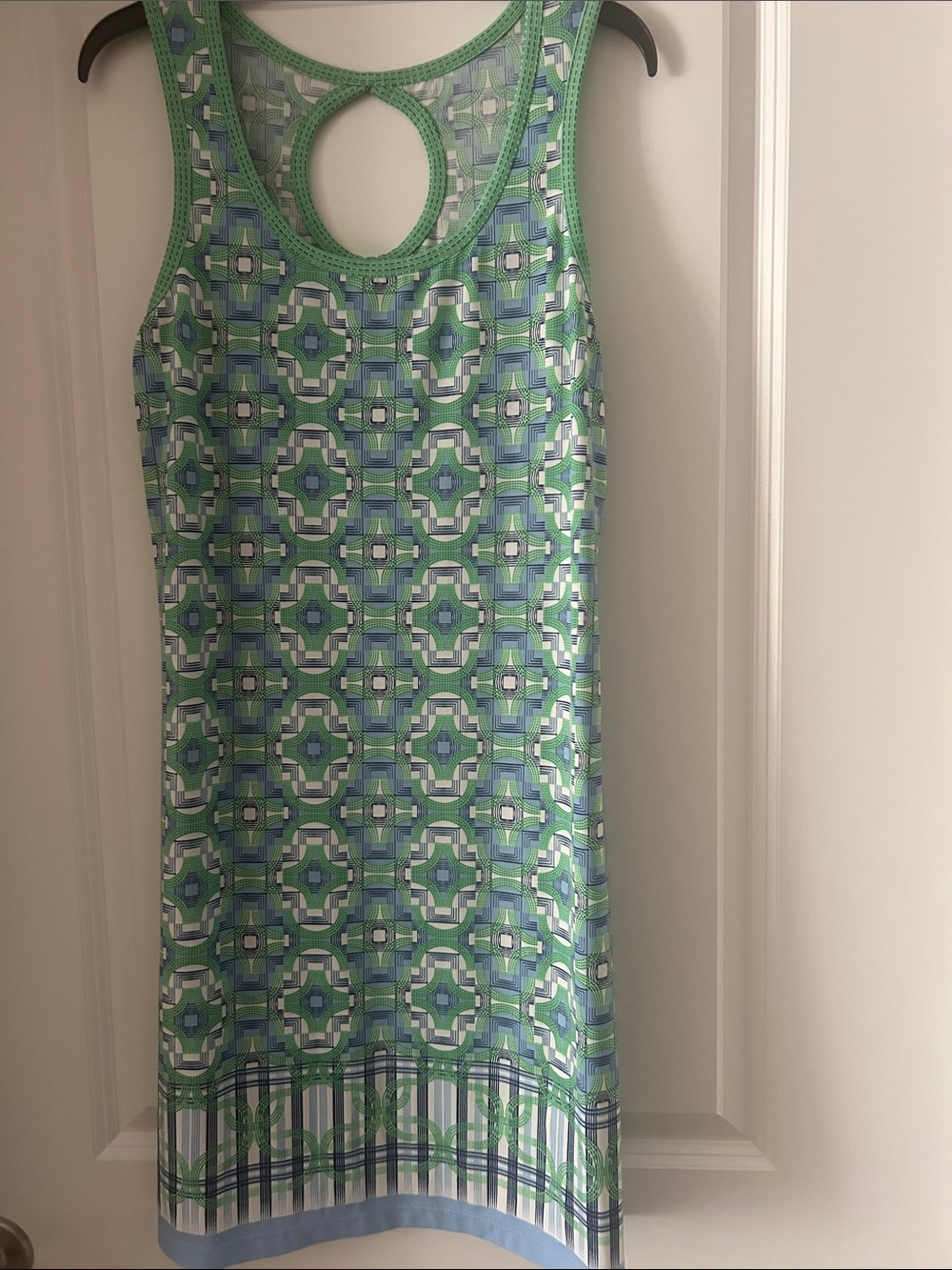Max Studio Green and Blue Geometric Keyhole Shift Dress Med NWOT